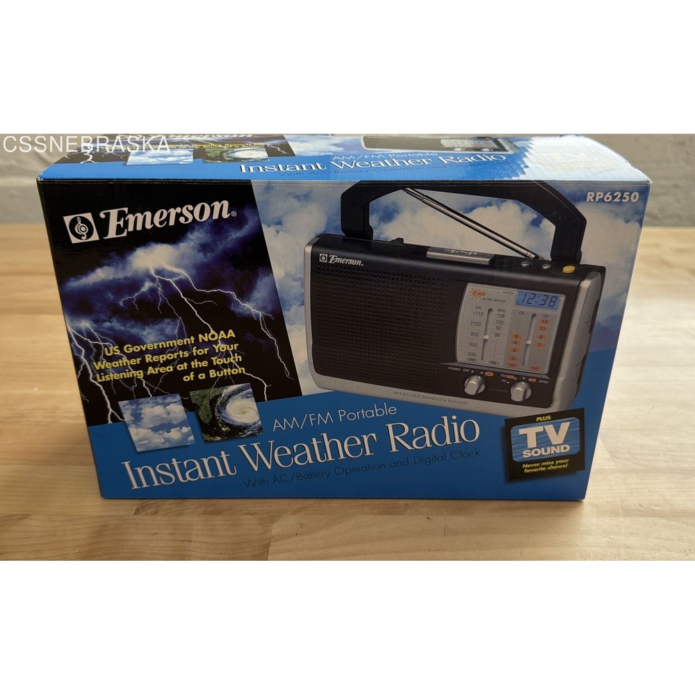 Emerson RP6250 AM/FM Portable Instant Weather Radio with TV Sound Digital Clock